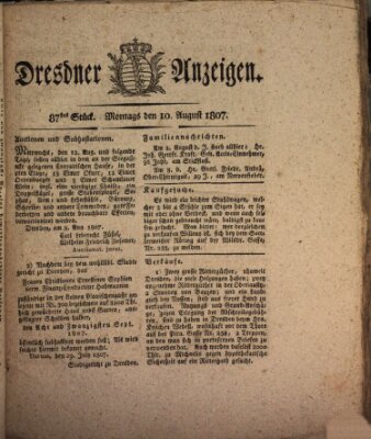 Dresdner Anzeigen Montag 10. August 1807