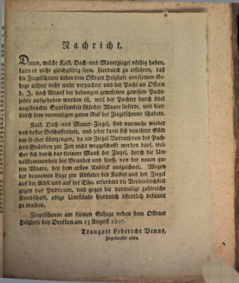 Dresdner Anzeigen Donnerstag 13. August 1807