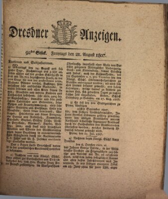 Dresdner Anzeigen Freitag 21. August 1807