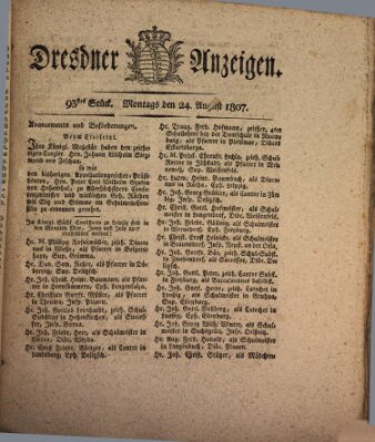 Dresdner Anzeigen Montag 24. August 1807