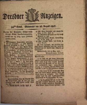 Dresdner Anzeigen Mittwoch 26. August 1807