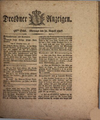 Dresdner Anzeigen Montag 31. August 1807