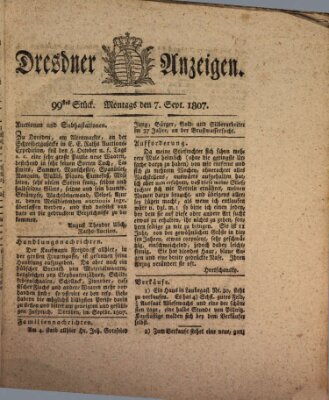 Dresdner Anzeigen Montag 7. September 1807