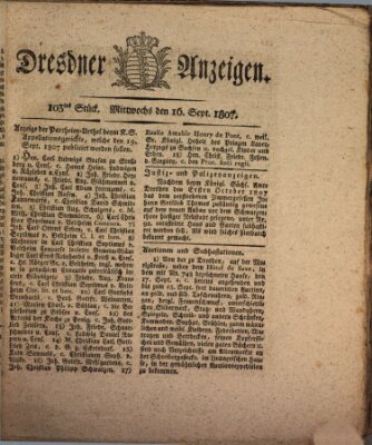 Dresdner Anzeigen Mittwoch 16. September 1807