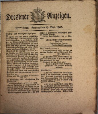 Dresdner Anzeigen Freitag 25. September 1807