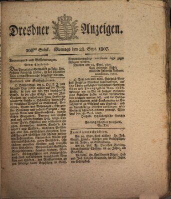 Dresdner Anzeigen Montag 28. September 1807