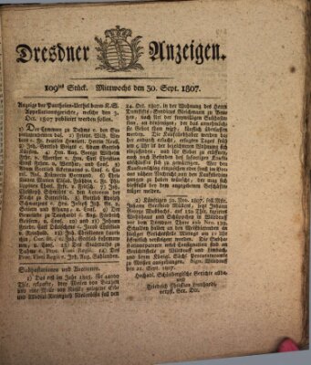 Dresdner Anzeigen Mittwoch 30. September 1807