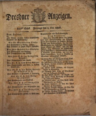 Dresdner Anzeigen Freitag 2. Oktober 1807