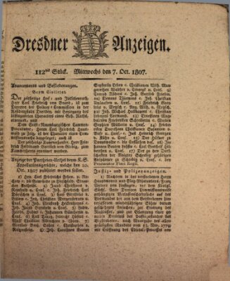 Dresdner Anzeigen Mittwoch 7. Oktober 1807