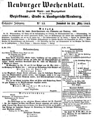 Neuburger Wochenblatt Samstag 28. März 1863