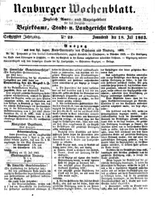 Neuburger Wochenblatt Samstag 18. Juli 1863