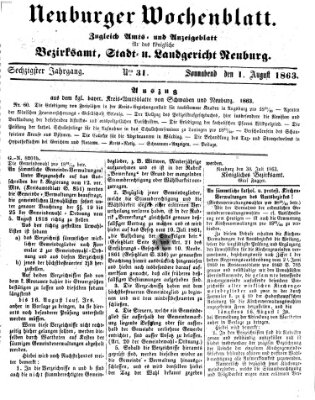 Neuburger Wochenblatt Samstag 1. August 1863