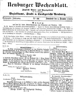 Neuburger Wochenblatt Samstag 5. Dezember 1863