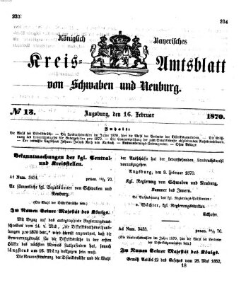 Königlich Bayerisches Kreis-Amtsblatt von Schwaben und Neuburg Mittwoch 16. Februar 1870