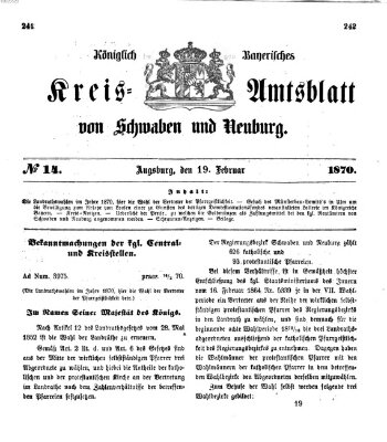 Königlich Bayerisches Kreis-Amtsblatt von Schwaben und Neuburg Samstag 19. Februar 1870