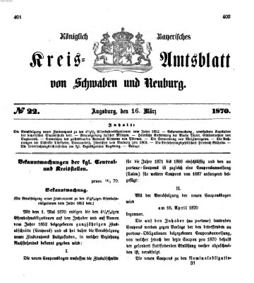 Königlich Bayerisches Kreis-Amtsblatt von Schwaben und Neuburg Mittwoch 16. März 1870