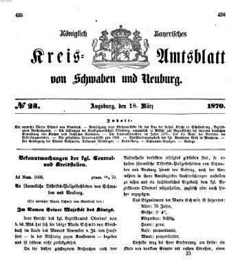 Königlich Bayerisches Kreis-Amtsblatt von Schwaben und Neuburg Freitag 18. März 1870