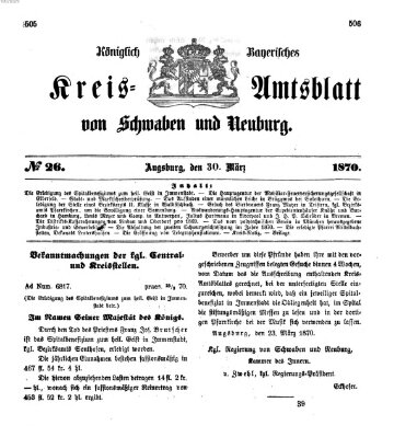 Königlich Bayerisches Kreis-Amtsblatt von Schwaben und Neuburg Mittwoch 30. März 1870