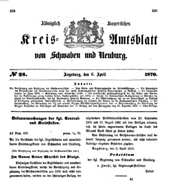 Königlich Bayerisches Kreis-Amtsblatt von Schwaben und Neuburg Mittwoch 6. April 1870