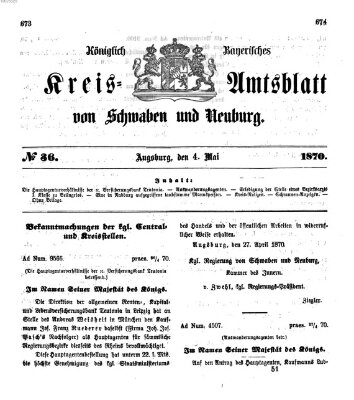 Königlich Bayerisches Kreis-Amtsblatt von Schwaben und Neuburg Mittwoch 4. Mai 1870