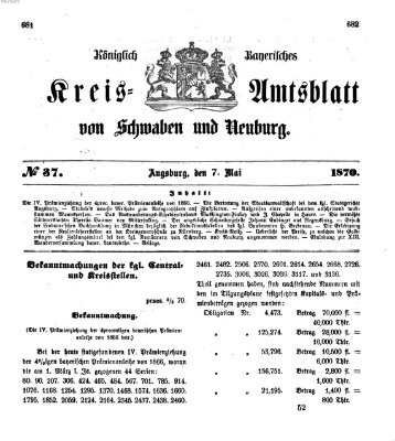 Königlich Bayerisches Kreis-Amtsblatt von Schwaben und Neuburg Samstag 7. Mai 1870