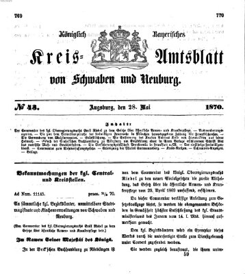 Königlich Bayerisches Kreis-Amtsblatt von Schwaben und Neuburg Samstag 28. Mai 1870