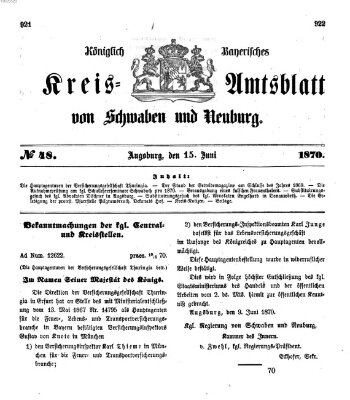 Königlich Bayerisches Kreis-Amtsblatt von Schwaben und Neuburg Mittwoch 15. Juni 1870