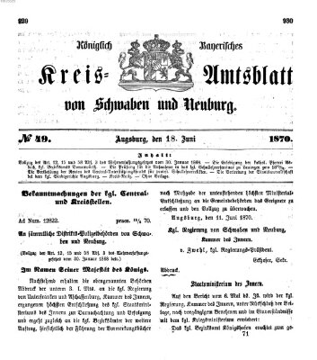 Königlich Bayerisches Kreis-Amtsblatt von Schwaben und Neuburg Samstag 18. Juni 1870