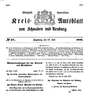 Königlich Bayerisches Kreis-Amtsblatt von Schwaben und Neuburg Samstag 16. Juli 1870