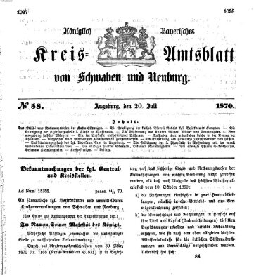 Königlich Bayerisches Kreis-Amtsblatt von Schwaben und Neuburg Mittwoch 20. Juli 1870
