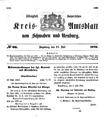 Königlich Bayerisches Kreis-Amtsblatt von Schwaben und Neuburg Samstag 23. Juli 1870