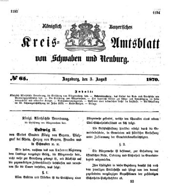 Königlich Bayerisches Kreis-Amtsblatt von Schwaben und Neuburg Mittwoch 3. August 1870