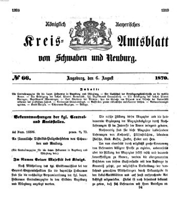 Königlich Bayerisches Kreis-Amtsblatt von Schwaben und Neuburg Samstag 6. August 1870