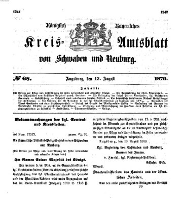 Königlich Bayerisches Kreis-Amtsblatt von Schwaben und Neuburg Samstag 13. August 1870