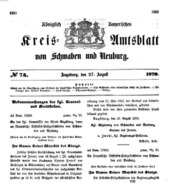 Königlich Bayerisches Kreis-Amtsblatt von Schwaben und Neuburg Samstag 27. August 1870