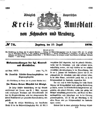 Königlich Bayerisches Kreis-Amtsblatt von Schwaben und Neuburg Montag 29. August 1870