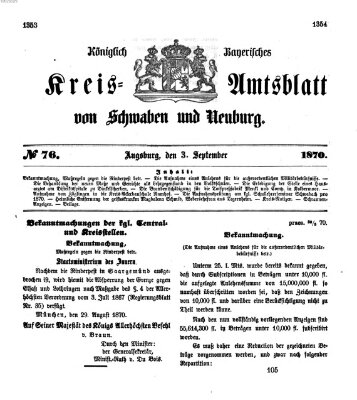 Königlich Bayerisches Kreis-Amtsblatt von Schwaben und Neuburg Samstag 3. September 1870