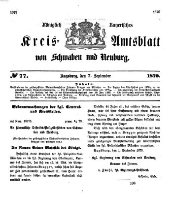 Königlich Bayerisches Kreis-Amtsblatt von Schwaben und Neuburg Mittwoch 7. September 1870