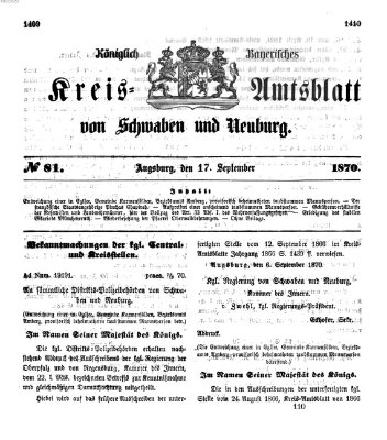 Königlich Bayerisches Kreis-Amtsblatt von Schwaben und Neuburg Samstag 17. September 1870