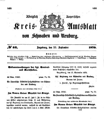 Königlich Bayerisches Kreis-Amtsblatt von Schwaben und Neuburg Mittwoch 21. September 1870