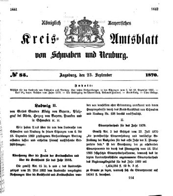 Königlich Bayerisches Kreis-Amtsblatt von Schwaben und Neuburg Freitag 23. September 1870