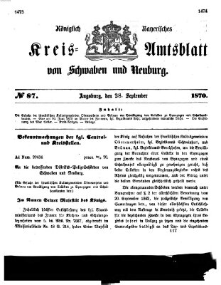 Königlich Bayerisches Kreis-Amtsblatt von Schwaben und Neuburg Mittwoch 28. September 1870