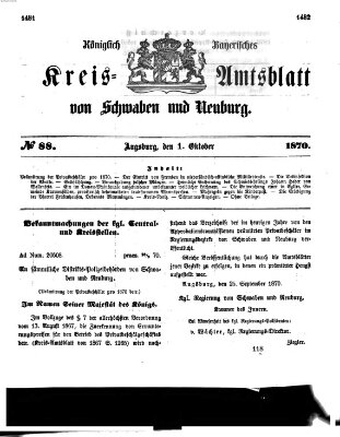 Königlich Bayerisches Kreis-Amtsblatt von Schwaben und Neuburg Samstag 1. Oktober 1870