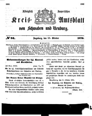 Königlich Bayerisches Kreis-Amtsblatt von Schwaben und Neuburg Samstag 15. Oktober 1870