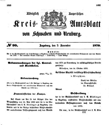 Königlich Bayerisches Kreis-Amtsblatt von Schwaben und Neuburg Mittwoch 2. November 1870