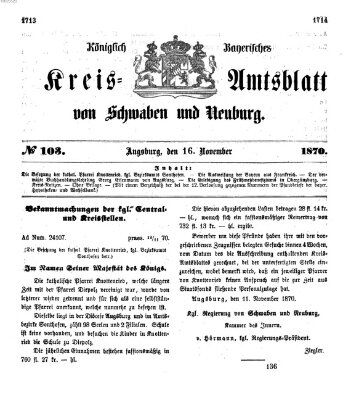 Königlich Bayerisches Kreis-Amtsblatt von Schwaben und Neuburg Mittwoch 16. November 1870