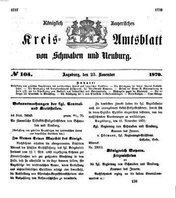Königlich Bayerisches Kreis-Amtsblatt von Schwaben und Neuburg Mittwoch 23. November 1870