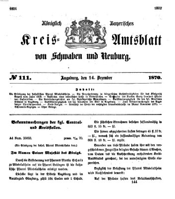 Königlich Bayerisches Kreis-Amtsblatt von Schwaben und Neuburg Mittwoch 14. Dezember 1870