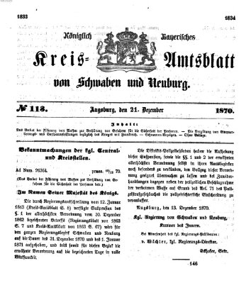 Königlich Bayerisches Kreis-Amtsblatt von Schwaben und Neuburg Mittwoch 21. Dezember 1870