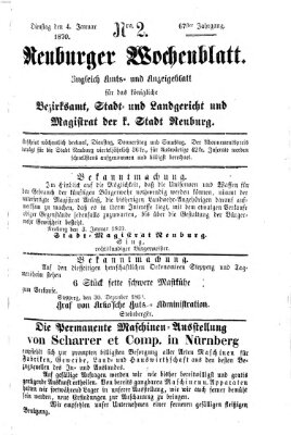 Neuburger Wochenblatt Dienstag 4. Januar 1870